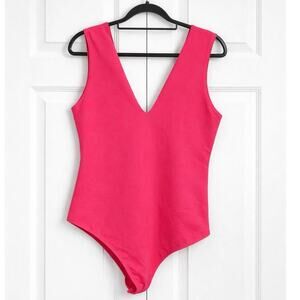 Free People Intimately Pink V-Neck Bodysuit Stretchy Snap Thong Vibrant Large